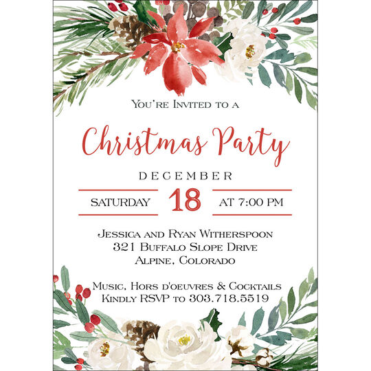 White Holiday Floral Invitations