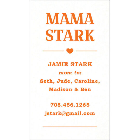 Vertical Single Heart Letterpress Contact Cards