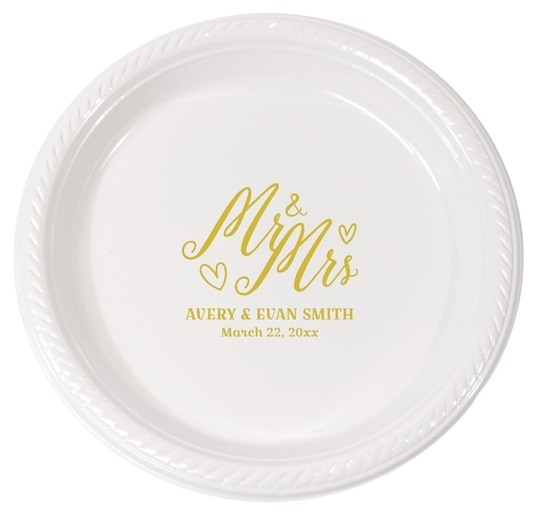 Personalized Mr. & Mrs Hearts Plastic Plates