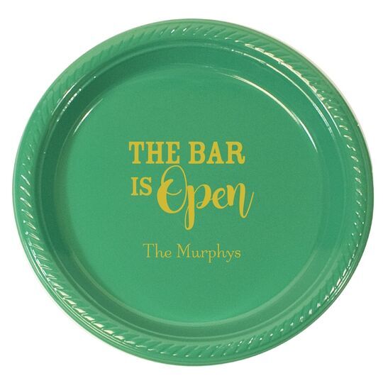 Personalized The Bar Is Open Plastic Plates