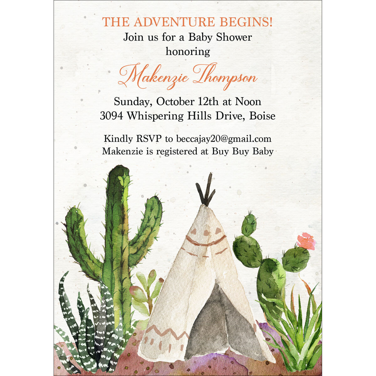 Teepee baby 2024 shower invitations