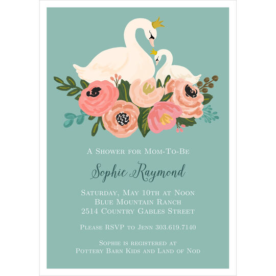 green swans baby shower invitations