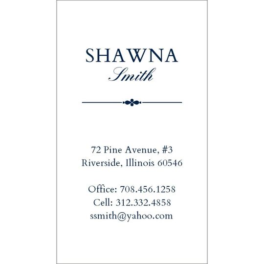 Vertical Elegant Script Business Cards - Raised Ink