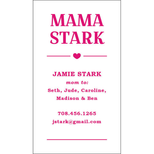 Vertical Single Heart Contact Cards - Raised Ink