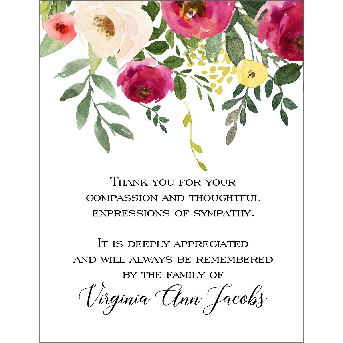 Burgundy Rose Spray Flat Sympathy Cards