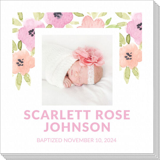 Watercolor Floral Border Photo Napkins