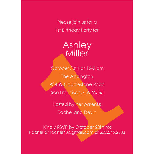 Big Number 1st Birthday Invitations in Your Color Choice