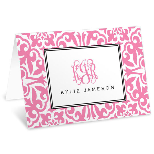 Pink Damask Folded Enclosure Cards