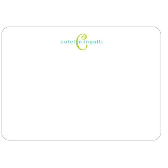 Colorful Initial and Name On White Flat Note Cards