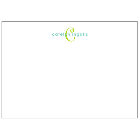 Colorful Initial and Name On White Flat Note Cards