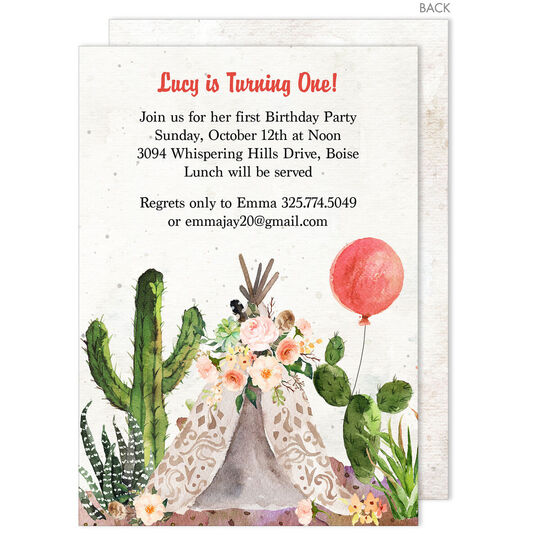 Pink Teepee Invitations