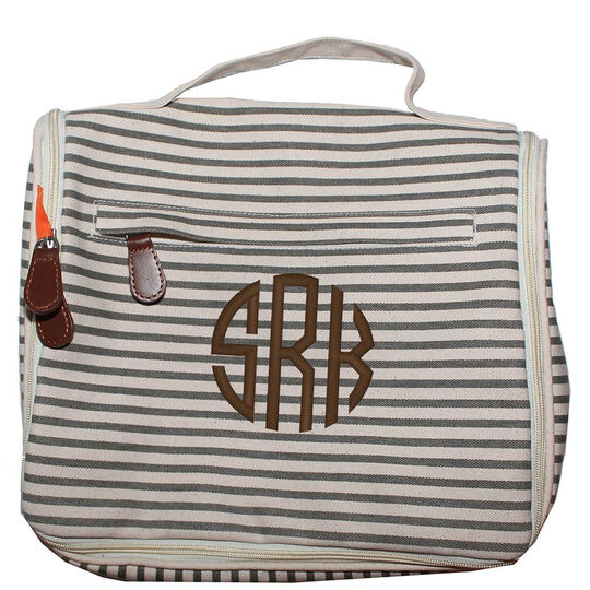 Personalized Gray Stripes Hanging Travel Kit