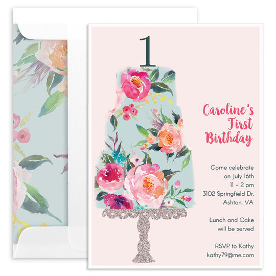 Vertical Floral Cake Invitations