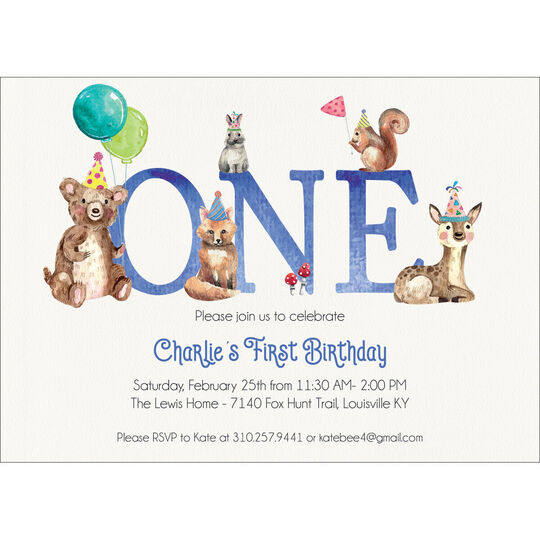 Woodland First Birthday Invitations