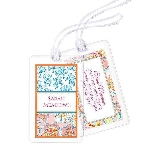 Coral and Hibiscus Luggage Tags