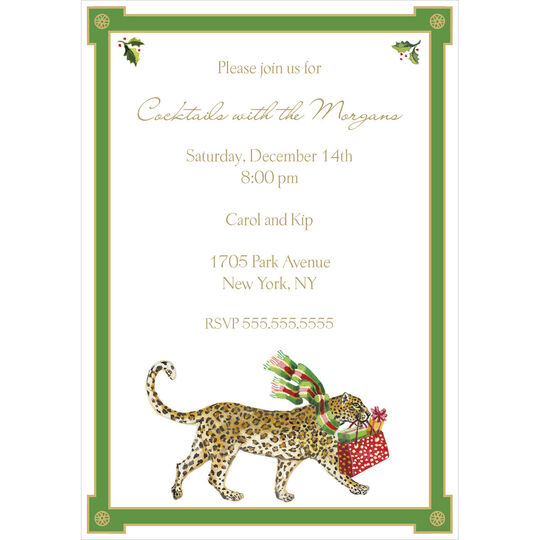 Gold Foil Christmas Leopard Invitations