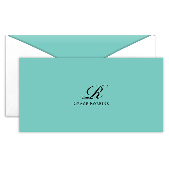 Elegant Script Initial Folded Monarch Cards - Raised Ink