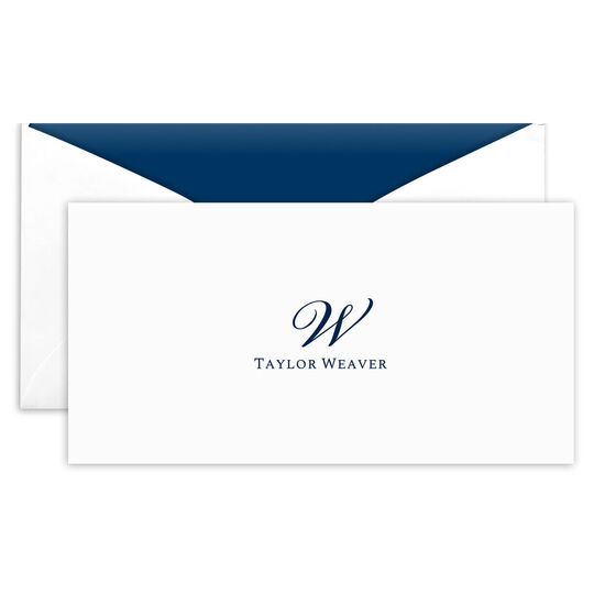 Elegant Script Initial Folded Monarch Cards - Raised Ink