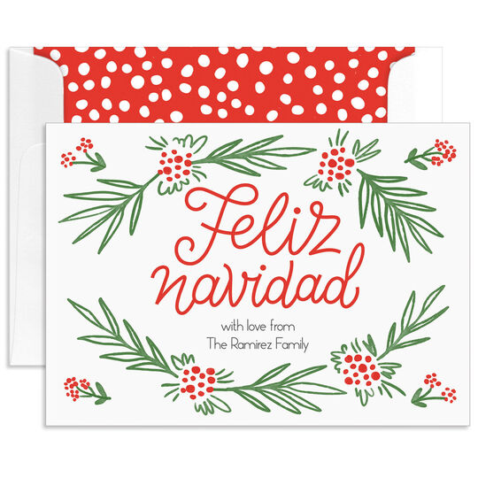 Holly Feliz Navidad Flat Holiday Cards