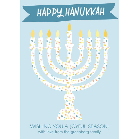 Watercolor Dotted Menorah Flat Holiday Cards