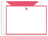 Flamingo Bordered Boxed Flat Note Cards - Hand Engraved