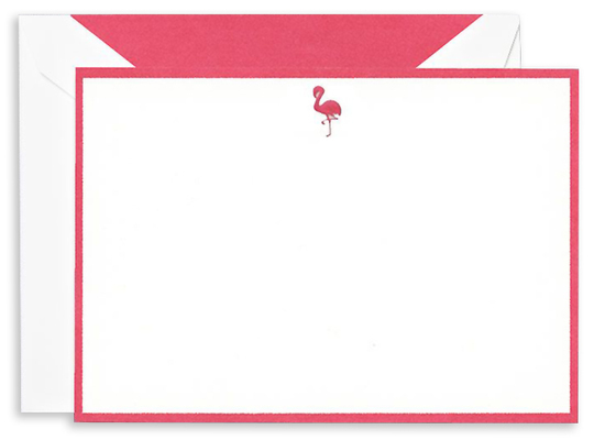 Flamingo Bordered Boxed Flat Note Cards - Hand Engraved