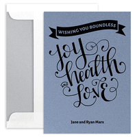 Joy Health Love Flat Shimmer Holiday Cards