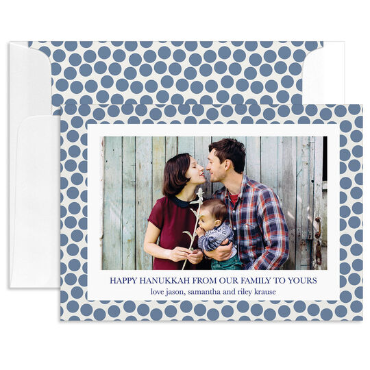 Blue Dotted Border Hanukkah Photo Cards