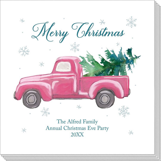 Vintage Red Truck Christmas Tree Napkins