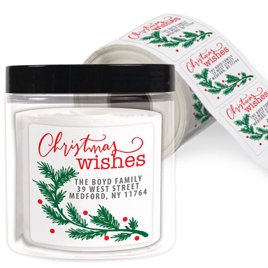 Christmas Wishes Square Address Labels in a Jar