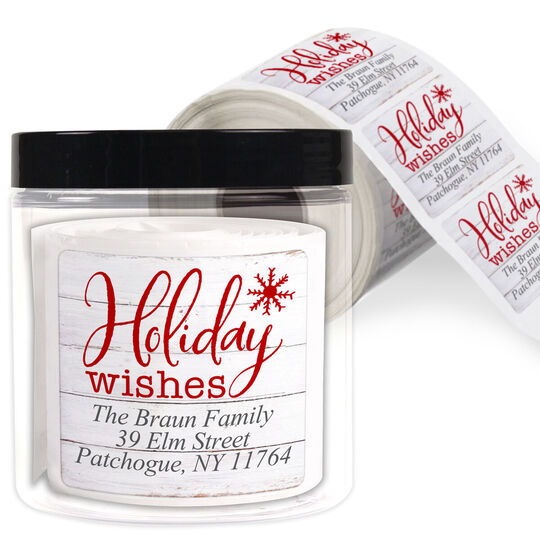 Holiday Wishes Square Address Labels in a Jar