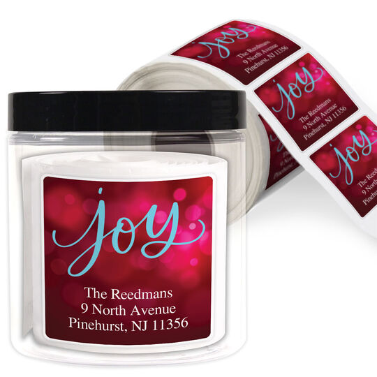 Colorful Joy Square Address Labels in a Jar