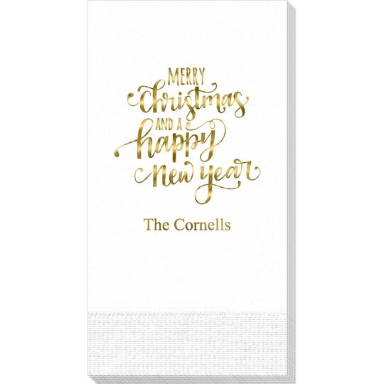 Hand Lettered Merry Christmas and Happy New Year Guest Towels