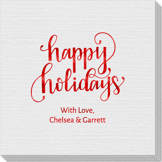 Hand Lettered Happy Holidays Linen Like Napkins