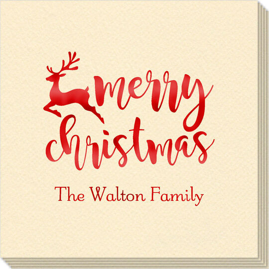 Merry Christmas Reindeer Linen Like Napkins