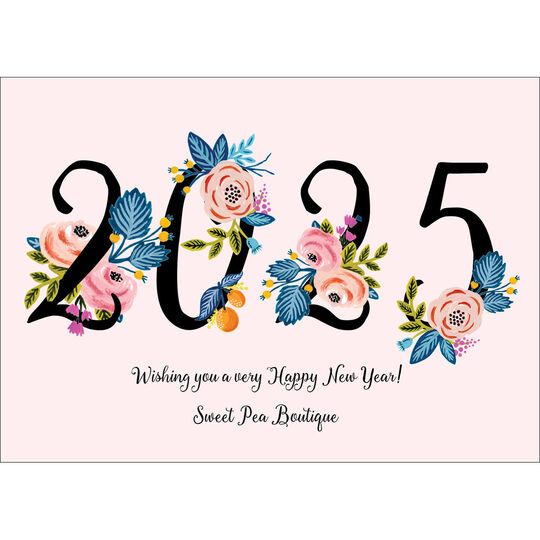 Floral 2025 Flat New Year Cards