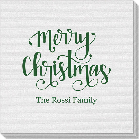 Hand Lettered Merry Christmas Linen Like Napkins