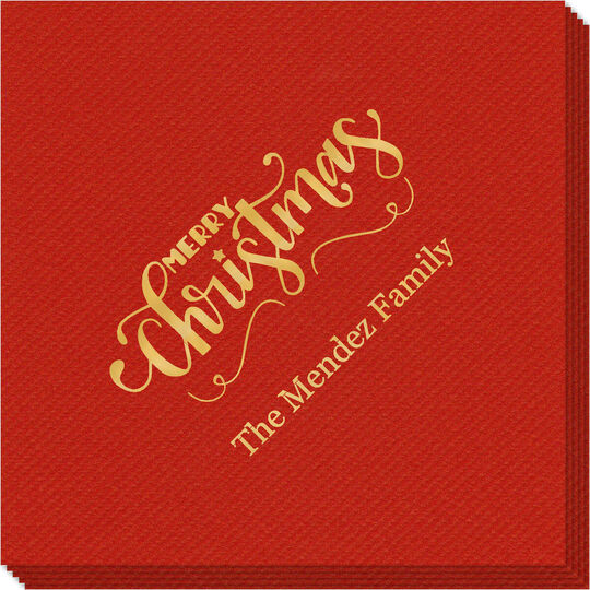 Hand Lettered Merry Christmas Scroll Linen Like Napkins