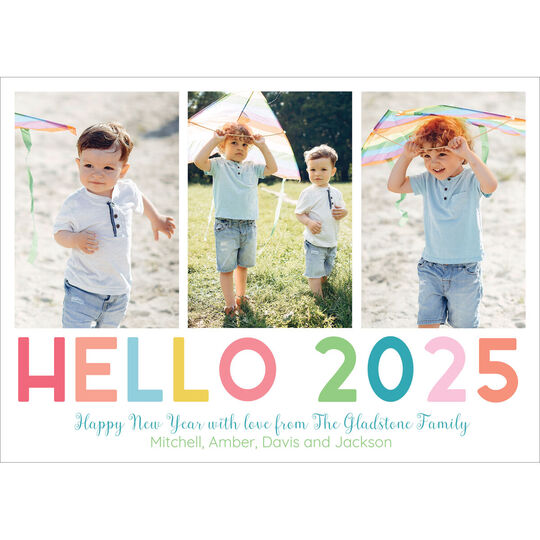 Colorful Hello 2025 Flat New Year Photo Cards