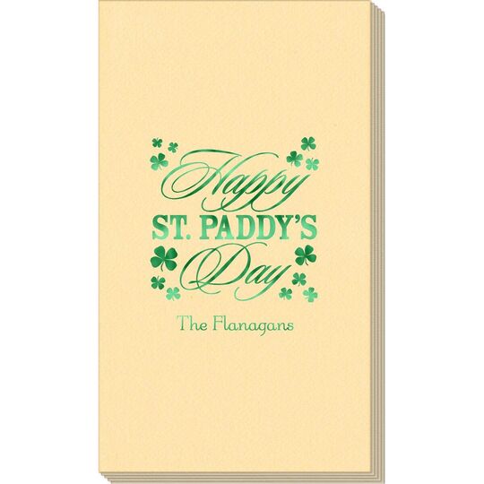 Happy St. Paddy's Day Clover Linen Like Guest Towels