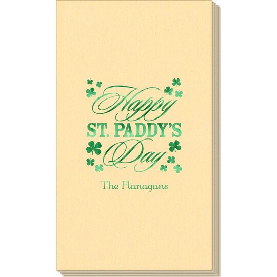 Happy St. Paddy's Day Clover Linen Like Guest Towels