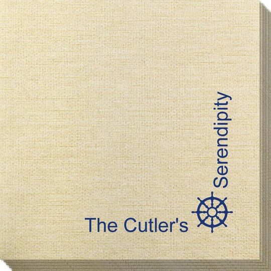 Corner Text with Nautical Wheel Design Bamboo Luxe Napkins