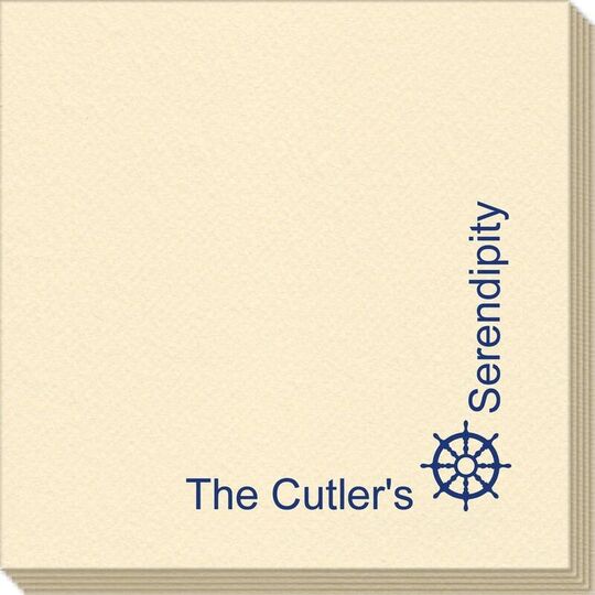 Corner Text with Nautical Wheel Design Linen Like Napkins