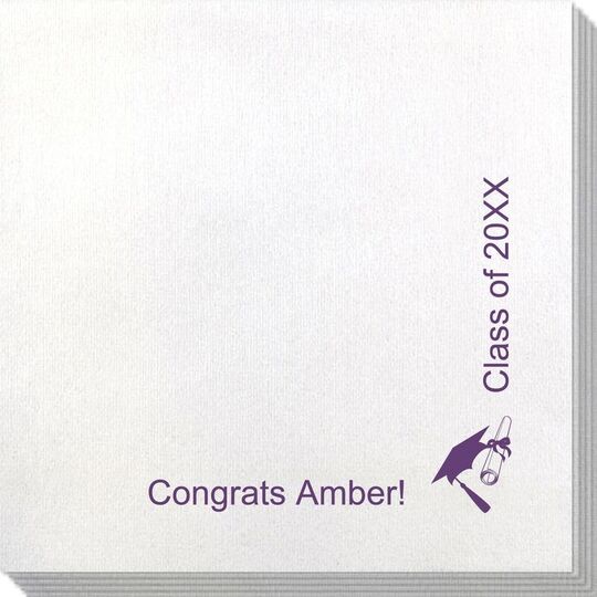 Corner Text with Cap and Diploma Bamboo Luxe Napkins