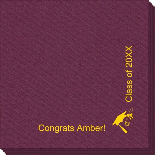 Corner Text with Cap and Diploma Linen Like Napkins