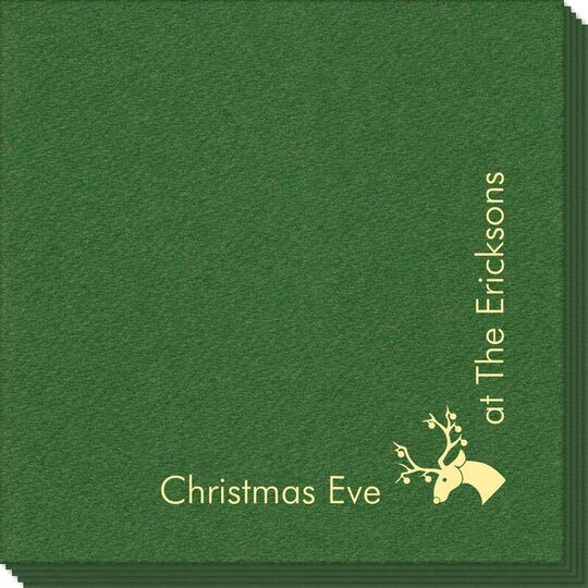 Corner Text with Christmas Reindeer Design Linen Like Napkins