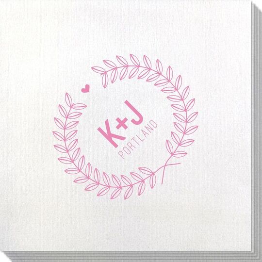 Laurel Wreath with Heart and Initials Bamboo Luxe Napkins