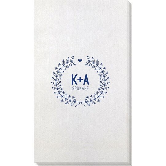 Laurel Wreath with Heart and Initials Bamboo Luxe Guest Towels