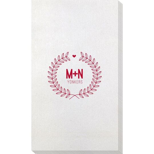 Laurel Wreath with Heart and Initials Bamboo Luxe Guest Towels