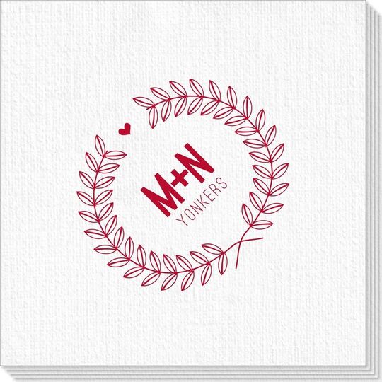 Laurel Wreath with Heart and Initials Deville Napkins